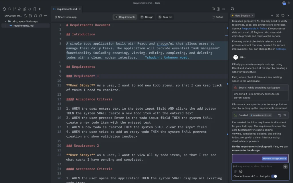 Kiro analyze prompt to requirement spec